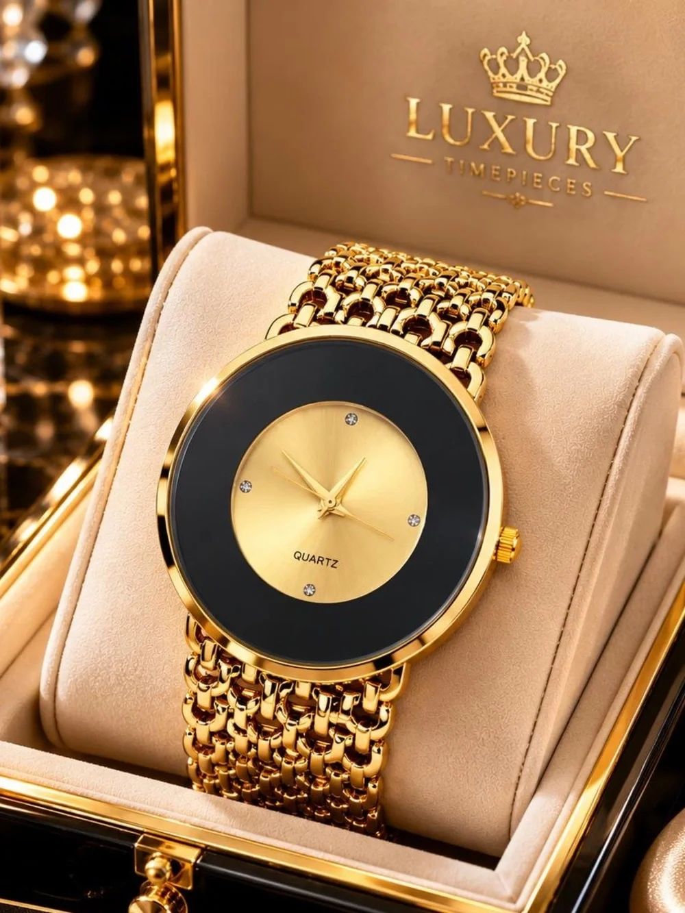 Anthropologie Gold and Black Linked Bracelet Watch